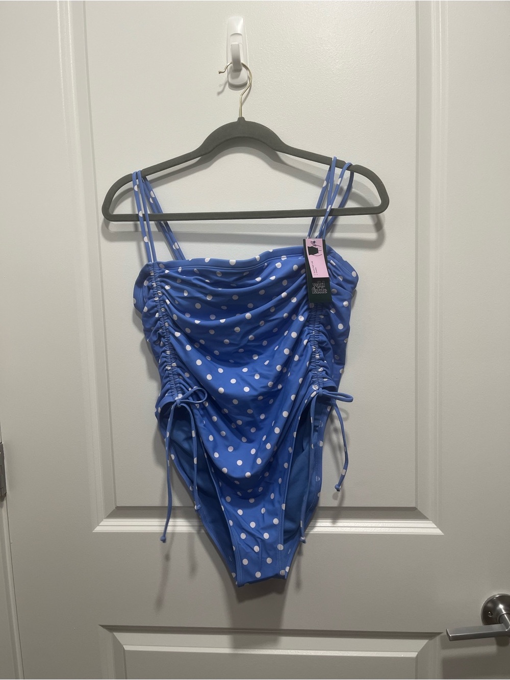 wild fable Blue Polka Dot Ruching One-Piece Swimsuit